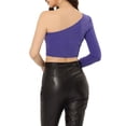 thumbnail image 3 of INSPIRE CHIC Women's Metallic Glitter One Shoulder Long Sleeve Crop Top L Purple, 3 of 5