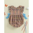thumbnail image 5 of BemeyourBBs Newborn Baby Girls 4th of July Outfits Fourth of July Smocked Bubble Romper Fly Sleeve USA Flag Embroidery Bodysuits Summer Independence Day Clothes, 5 of 9