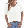 thumbnail image 3 of Short Sleeve Summer V Neck Women Solid Casual Tee Shirt with Pocket, 3 of 6