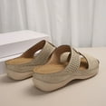 thumbnail image 6 of Mepaouo Womens Wedge Sandals Leather Dressy Walking Shoes Casual Slip on Summer Slides Flats Beige 9.5, 6 of 9