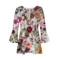 thumbnail image 4 of Women's Henley Neck Tunic Dressy Tops Vintage 1/4 Button up Blouse Boho Flora Print Summer Clothes for Teen Girls Fashion 2024 3/4 Flare Sleeve Pleated Flowy Shirts Blue T Shirts XL, 4 of 5