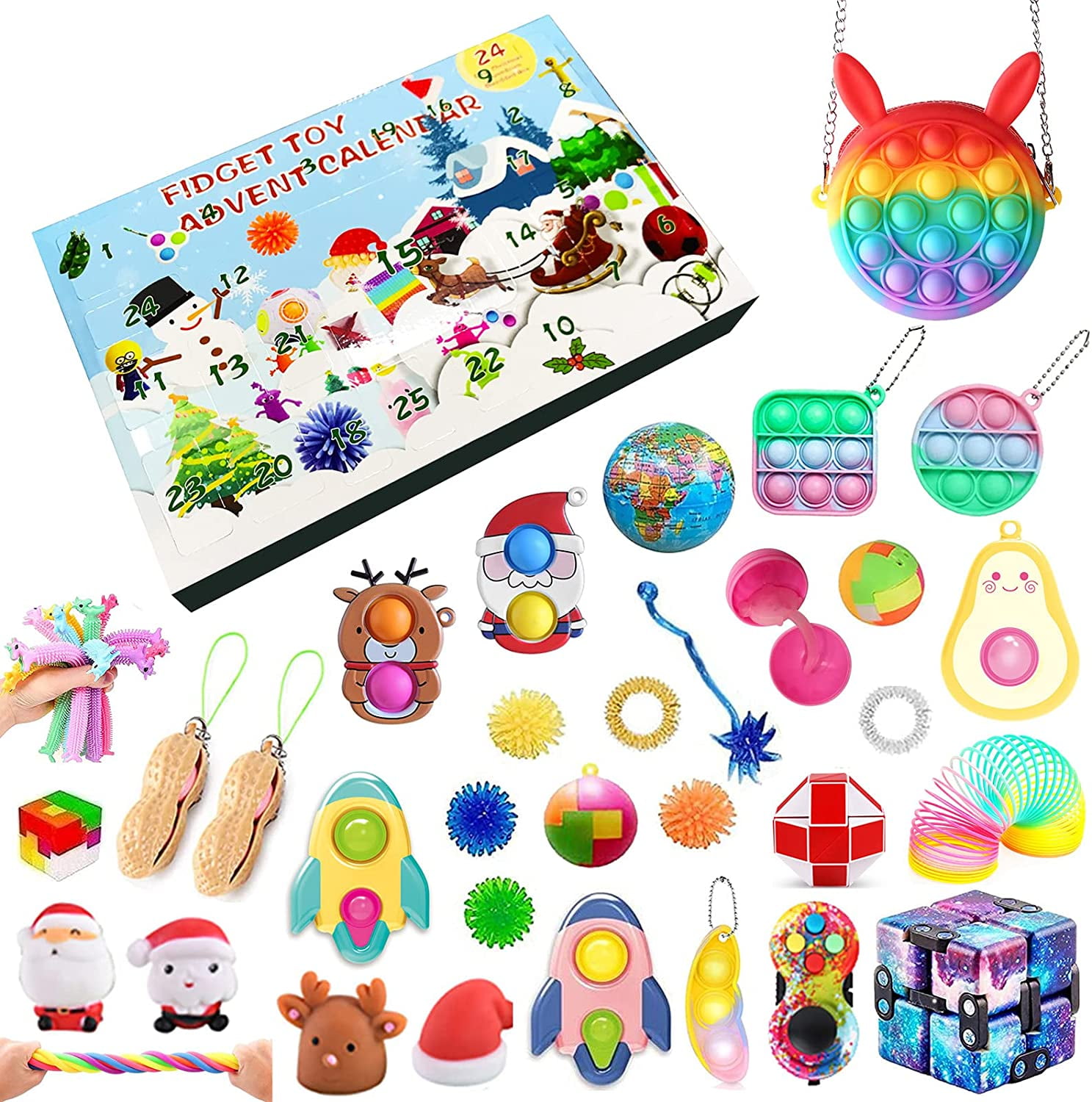Fidget Advent Calendar Pop Bubble Sensory Toy Pack, 24DAYS Christmas  Countdown Calendar Fidget Toys Set, Simple Popper Fidget Box, Surprise  Gifts For 