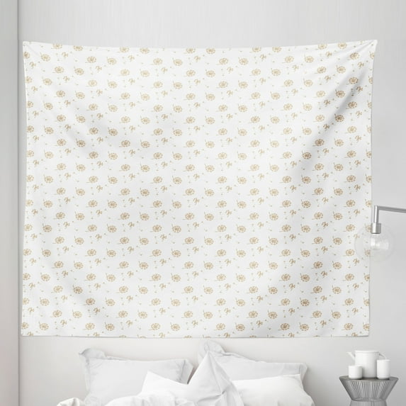 Dandelion Tapestry, Repetitive Simplistic Delicate Pattern of Floating Botanical Print, Fabric Wall Hanging Decor for Bedroom Living Room Dorm, 5 Sizes, Camel and White, by Ambesonne