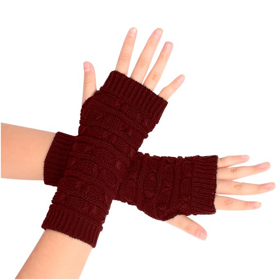 VERUGU Winter Gloves Women Girl Knitted Fingerless Mitten Solid Soft Casual Wristlet Fall Keep Warm Comfortable Gloves Wine Free Size