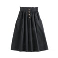 thumbnail image 2 of Elvqul Tiered Midi Skirt for Women Black A-Line Skirts Beach Vacation Casual Plain Elastic Waisted Ladies Swing Skirt Summer, 2 of 5