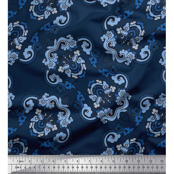 Soimoi Silk Fabric Artistic Floral Ethnic Print Fabric by Yard 42 Inch Wide