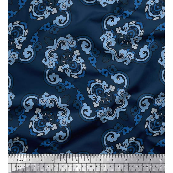 Soimoi Modal Satin Fabric Artistic Floral Ethnic Print Fabric by The Yard 42 Inch Wide