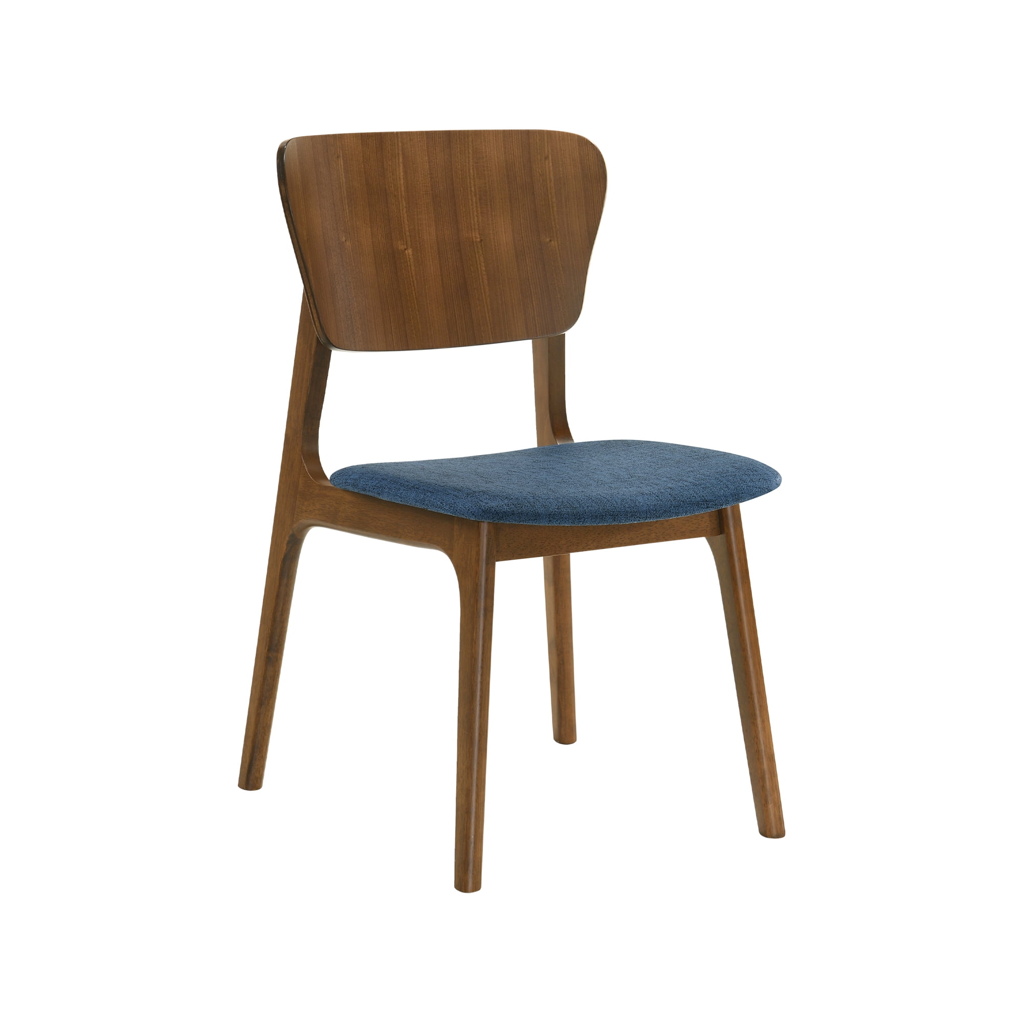 Kalia Wood Dining Chair in Walnut Finish with Blue Fabric - Set of 6