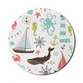 thumbnail image 1 of Nautical Mouse Pad for Computers, Pastel Colored Composition of Lighthouse Sailboat Fish Shells Octopus and Anchor, Round Non-Slip Thick Rubber Modern Mousepad, 8" Round, Multicolor, by Ambesonne, 1 of 2