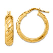 14k Solid Yellow Gold Polished Fancy Hoop Earringss 20.78x19.31mm Wide 5mm Thick Hoop Earring for Women