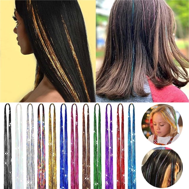 XIAQUJ Rallonge de Cheveux 123 cm avec Outil 12 Couleurs Kit de Rallonge de Cheveux Rallonges de Cheveux Pailletées pour Femmes Filles Accessoires pour Cheveux Rouge