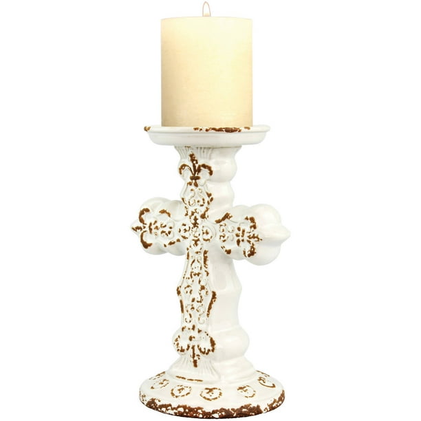Worn White Ceramic Cross Pillar Holder Fits Up To 3"D Pillar Walmart