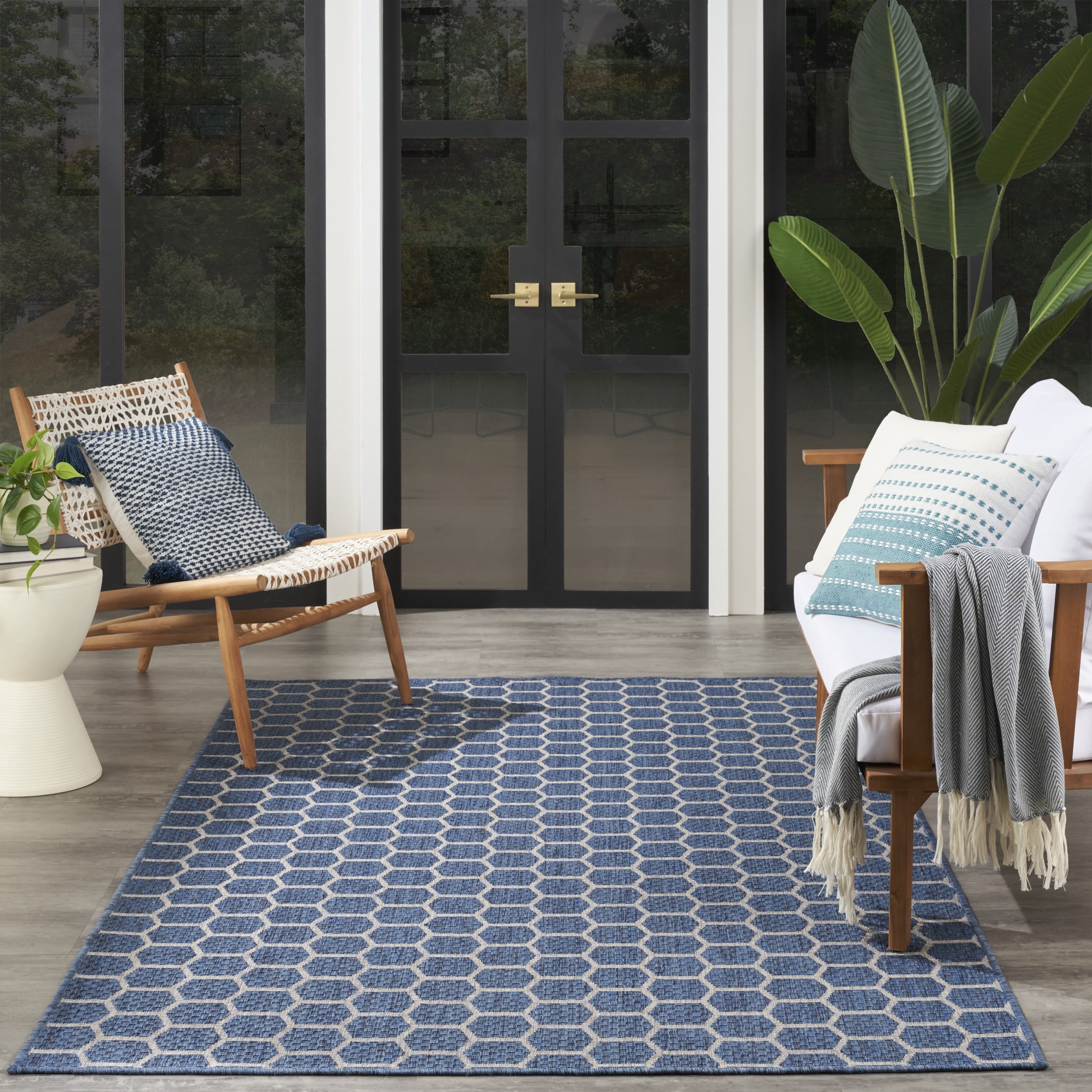 Nourison Twist Reversible 4' x 6' Blue Modern Rug