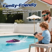 RC Boat for Kids, Remote Control Boats for Lakes and Pools, Wefone WF17 15+ MPH Summer Toys with LED Lights, Demo, 2 Batteries up to 40 Mins, Purple