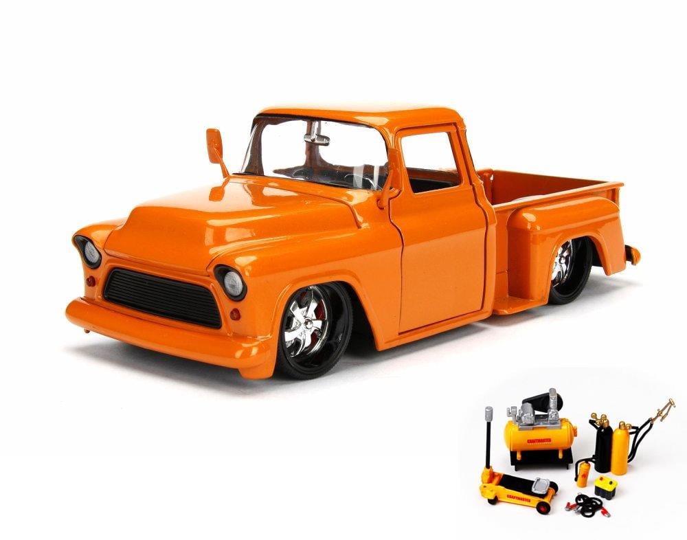 Diecast Car & Mechanic Set Package 1955 Chevy Pick Up, Orange Jada