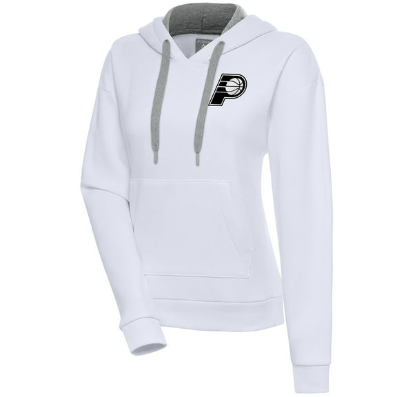 Women's Antigua  White Indiana Pacers Brushed Metallic Victory Pullover Hoodie