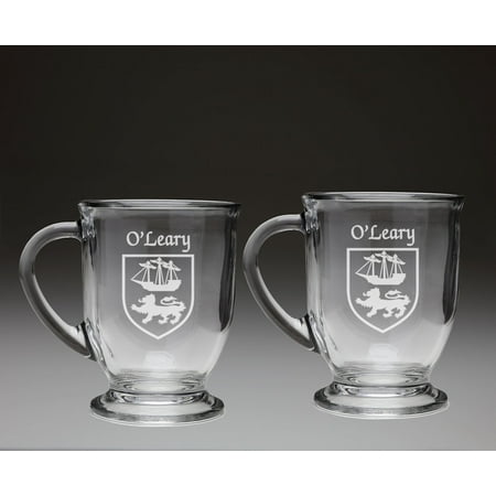 

O Leary Irish Coat of Arms Glass Coffee Mugs - Set of 2