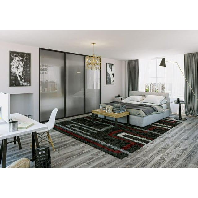 3 Panel Closet Glass Doors 144 x 80 Inches, Black Frame Frosted Glass Sliding Doors by Doors22