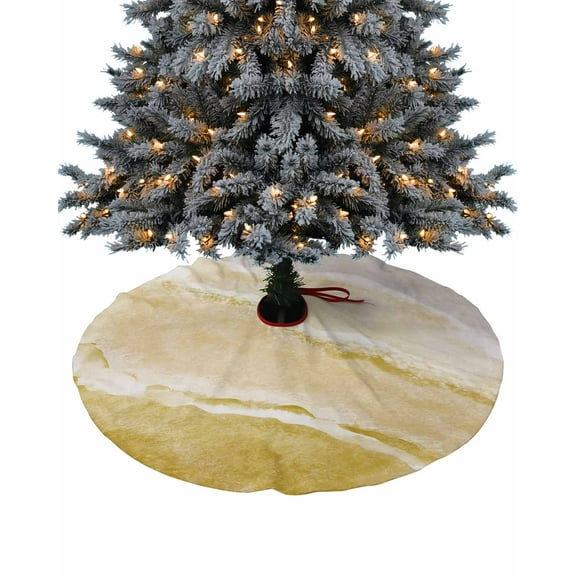 Yellow Coastal Ombre Christmas Tree Skirt 48 Inches Large Christmas Skirt Tree, Spring Summer Ocean Beach Nautical Seaside Tree Skirt Christmas Decorations for Fireplace Party Holidays Indoor Outdoor