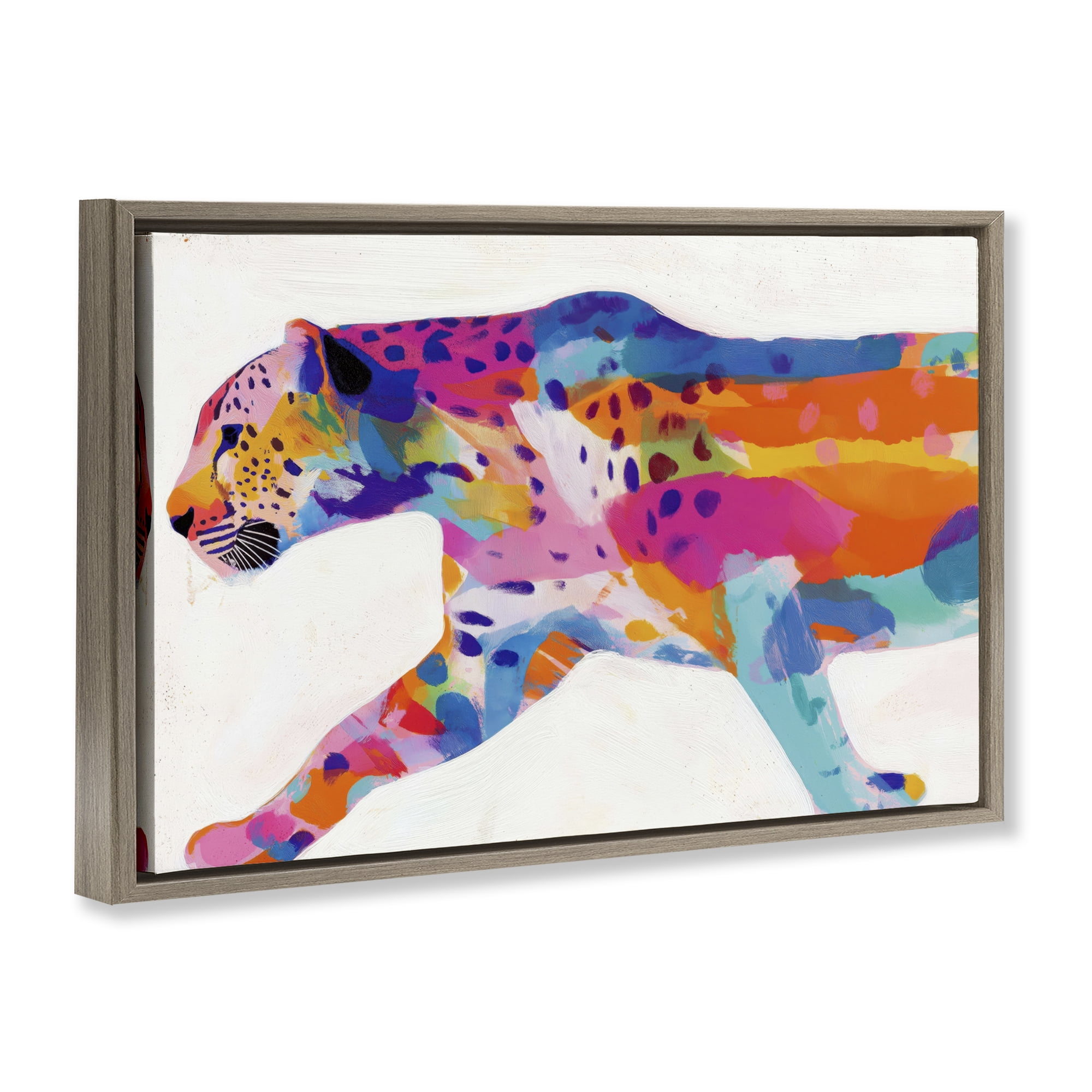 Stupell Industries Vibrant Hued Cheetah In Motion Brown Framed Floater Canvas Wall Art, design by Chromatic Storm Studio