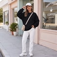 thumbnail image 2 of Sorvello Sweatshirt For Women Crewneck Fleece Pullover Sweatshirts No Hood Oversized Long Sleeve Tops Casual Comfy Fall Clothes Black L, 2 of 6