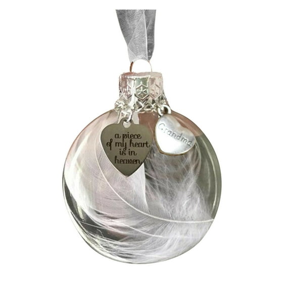 Zmeidao Clear Christmas Memorial Ornament Feather Ball, Christmas Tree Remembrance Hanging Pendant Memorial Gifts, Memory Sympathy Gift, A Piece Of My Heart Is In Heavens