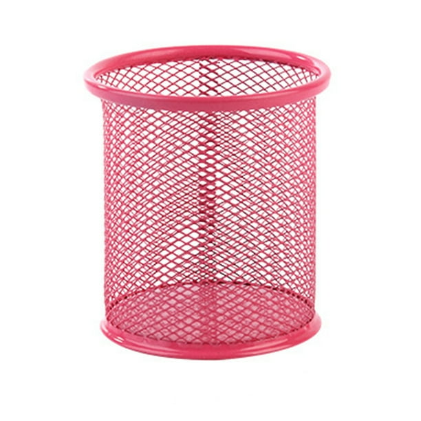 Inteprter Mesh Metal Pen Holder Pot Smooth Stationery Ruler Table Edge Holders Desk Office Caddy Fashion Eraser Organizer Container Redondo Rojo rosa 2Conjunto Bodega Aurrera en linea