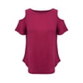 thumbnail image 2 of VSNOW Women Short Sleeve Blouse Cold Shoulder Round Neck Loose Tunic Tops T Shirt, 2 of 6