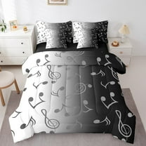 Erosebridal Musical Notes Bedding Sets Twin Size,Music Theme Comforter Sets with Sheets,Black Grey Bed in a Bag Twin size,Ultra Soft Melody Oom Decor,Reversible,7pcs