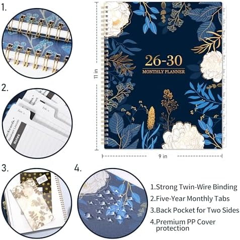 2026 2030 Monthly Planner 5 Year Monthly Planner Calendar 2026 2030 Jan 2026 Dec 2030 9 X 11 Tabs Double Side Pocket Holidays Thick Paper - View #2