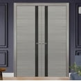 thumbnail image 3 of Solid French Double Doors | Planum 0040 Grey Ash with Black Glass | Wood Solid Panel Frame Trims | Closet Bedroom Sturdy Doors -84" x 96" (2* 42x96), 3 of 6