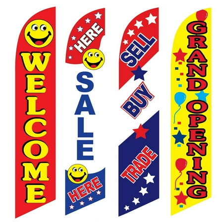 4 Advertising Swooper Flags Welcome Sale Here Sell Buy Trade Grand Opening