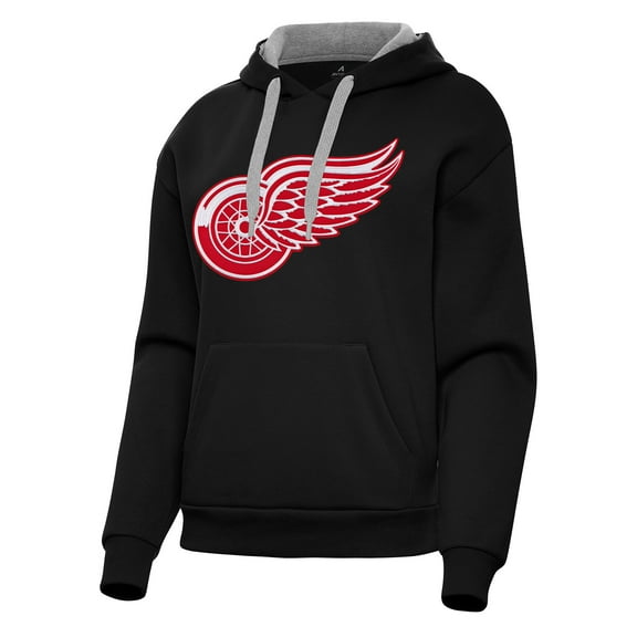 Women's Antigua Black Detroit Red Wings Victory Pullover Hoodie