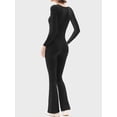 thumbnail image 4 of FEORJGP Women Flare Pants Jumpsuit Long Sleeve Bodysuit Solid Color U-Neck Bodycon Jumpsuit Wide Leg Full Length Romper 3D Flower Decor Slim Fit Outfit, 4 of 5