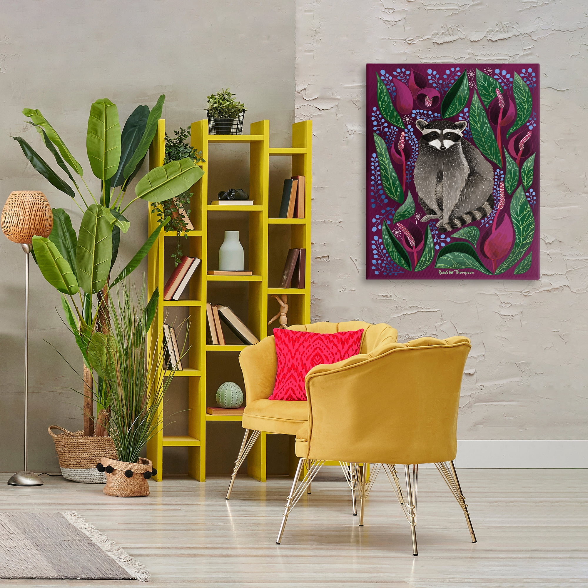 Stupell Industries Raccoon & Cabbage Leaves Animals Painting Wrapped Canvas Art Print Wall Art, 30 x 40