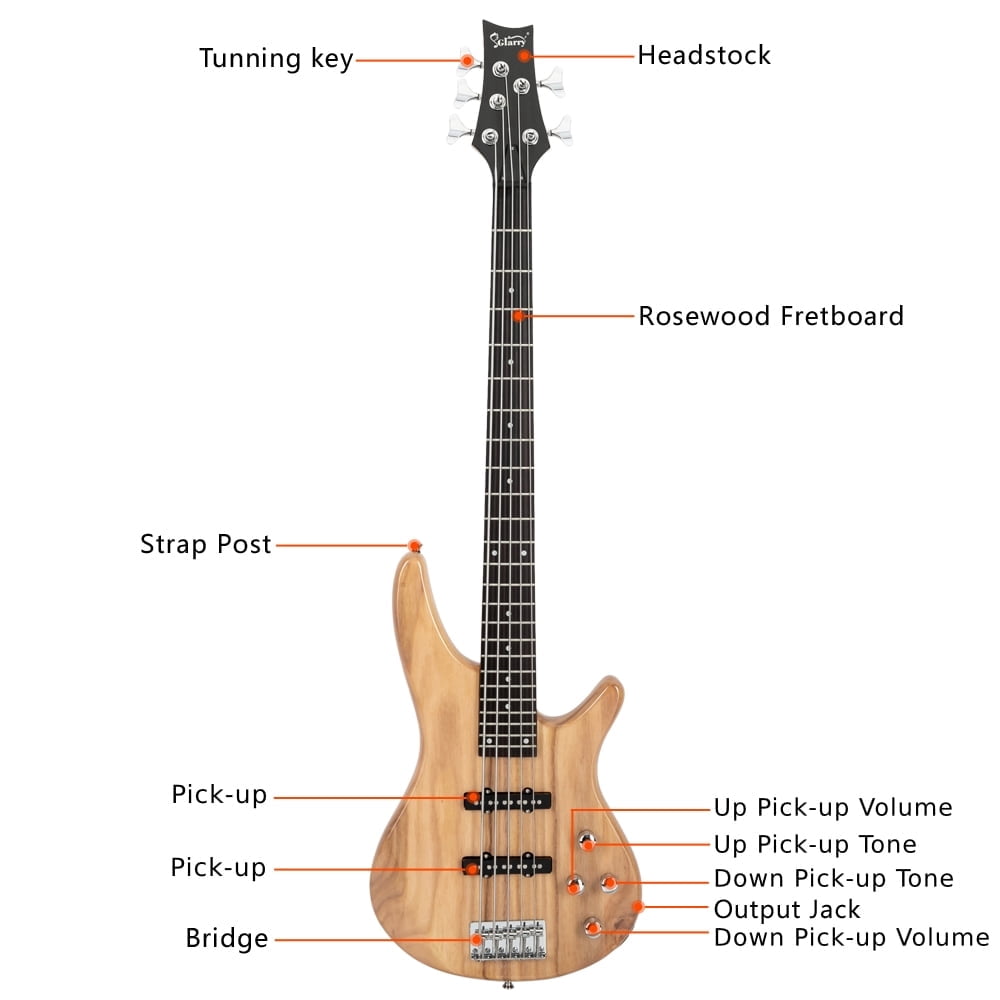 IVV Gib Electric 5 String Bass Guitar Full Size Bag Strap Pick Connector Wrench Tool Burlywood