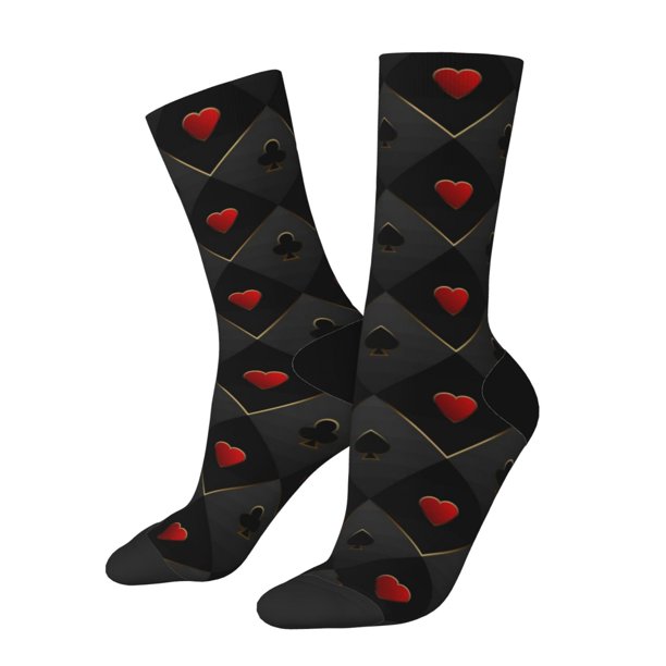 Fotbe Red Poker Calcetas Largas con Estampado para Hombre y Mujer – Calcetas de Compresión Transpirables y Elásticas, Viajar y Uso Diario Talla 5-11