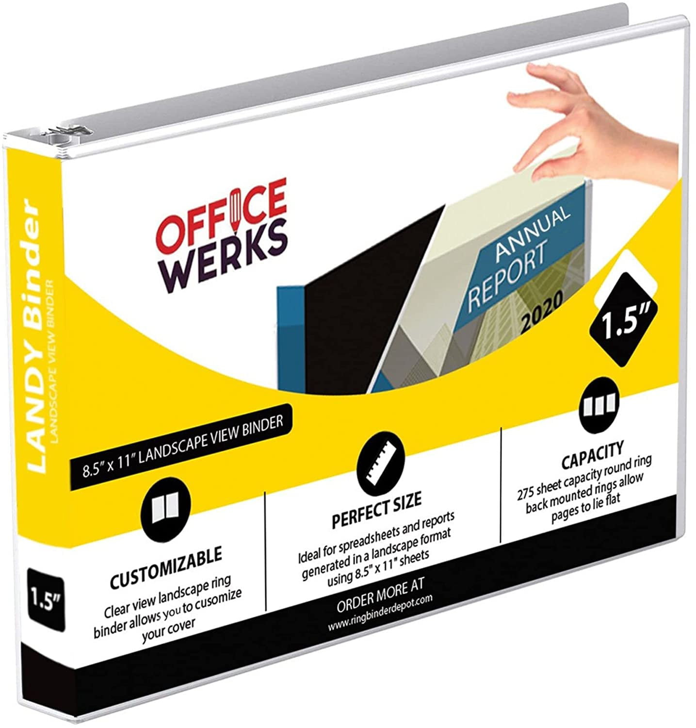 8.5" X 11" Landscape View Binder, 3Ring Binder 1.5 Inch Capacity Round