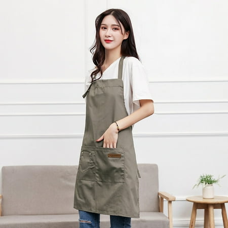 

Pgeraug apron Canvas Pockets Apron Butcher Crafts Baking Chefs Kitchen Cooking BBQ Plain Apron Sleeve Khaki