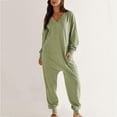thumbnail image 4 of Idoravan Pajamas for Women Jumper Women's Fashionable Solid Color Casual Loose Fitting Jumpsuit Long Sleeved V-neck Jumpsuit Casual Pajama Pocket Jumpsuit, 4 of 9