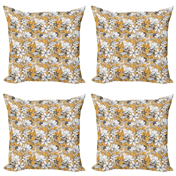 Ambesonne Floral Throw Pillow Cover 4 Pack, Hibiscus Exotic Beach, 18", Charcoal Grey Marigold