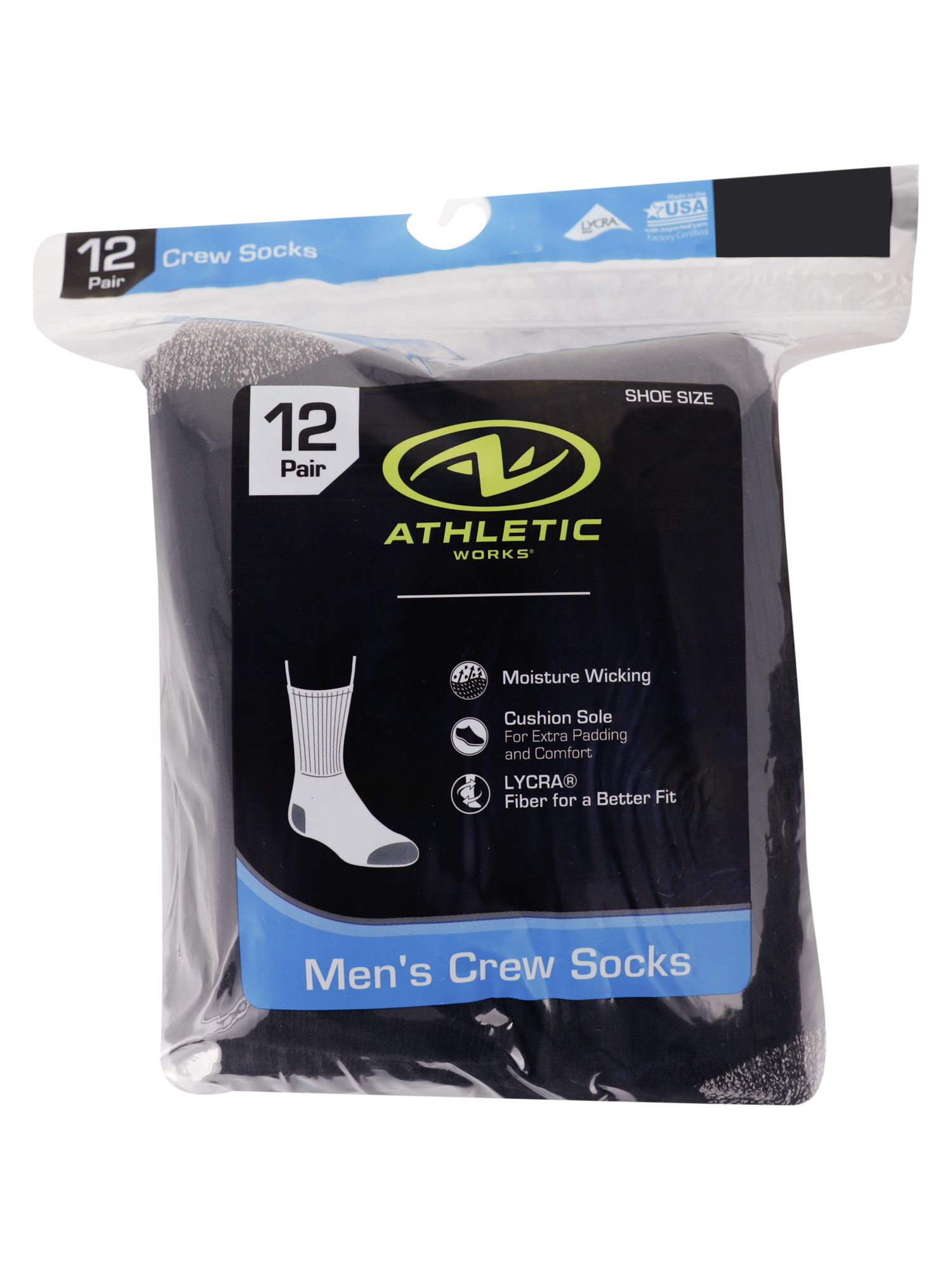 Athletic Works Men's Crew Socks, 12-Pack, Black photo 2