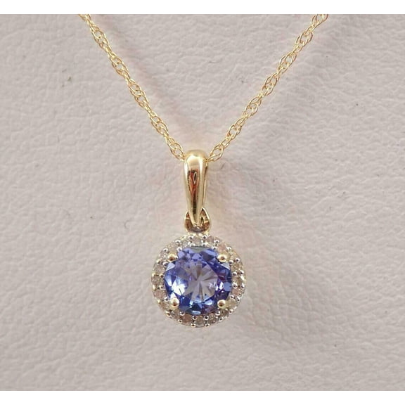 Beautiful Halo Pendant Necklace 14K Yellow Gold Over Round Cut Blue Tanzanite & Diamond