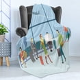 thumbnail image 4 of Airport Soft Flannel Fleece Throw Blanket, Cartoon of People in Waiting Lounge View from Terminal with Landing Planes Print, Cozy Plush for Indoor and Outdoor Use, 50" x 60", Multicolor, by Ambesonne, 4 of 5