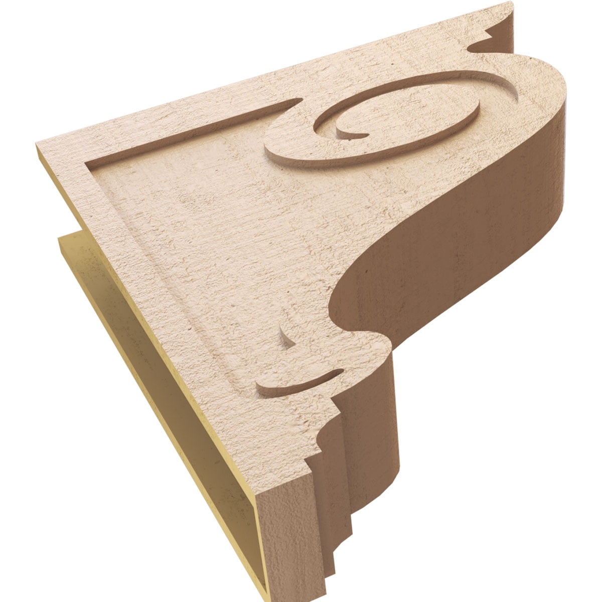 7"W x 28"D x 28"H Thin Scroll Rough Cedar Woodgrain TimberThane Corbel, Primed Tan