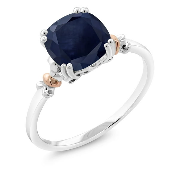 Gem Stone King 925 Silver and 10K Rose Gold Blue Sapphire Engagement Ring for Women (2.82 Cttw, Cushion 8MM, Gemstone Birthstone, Available in Size 5, 6, 7, 8, 9)