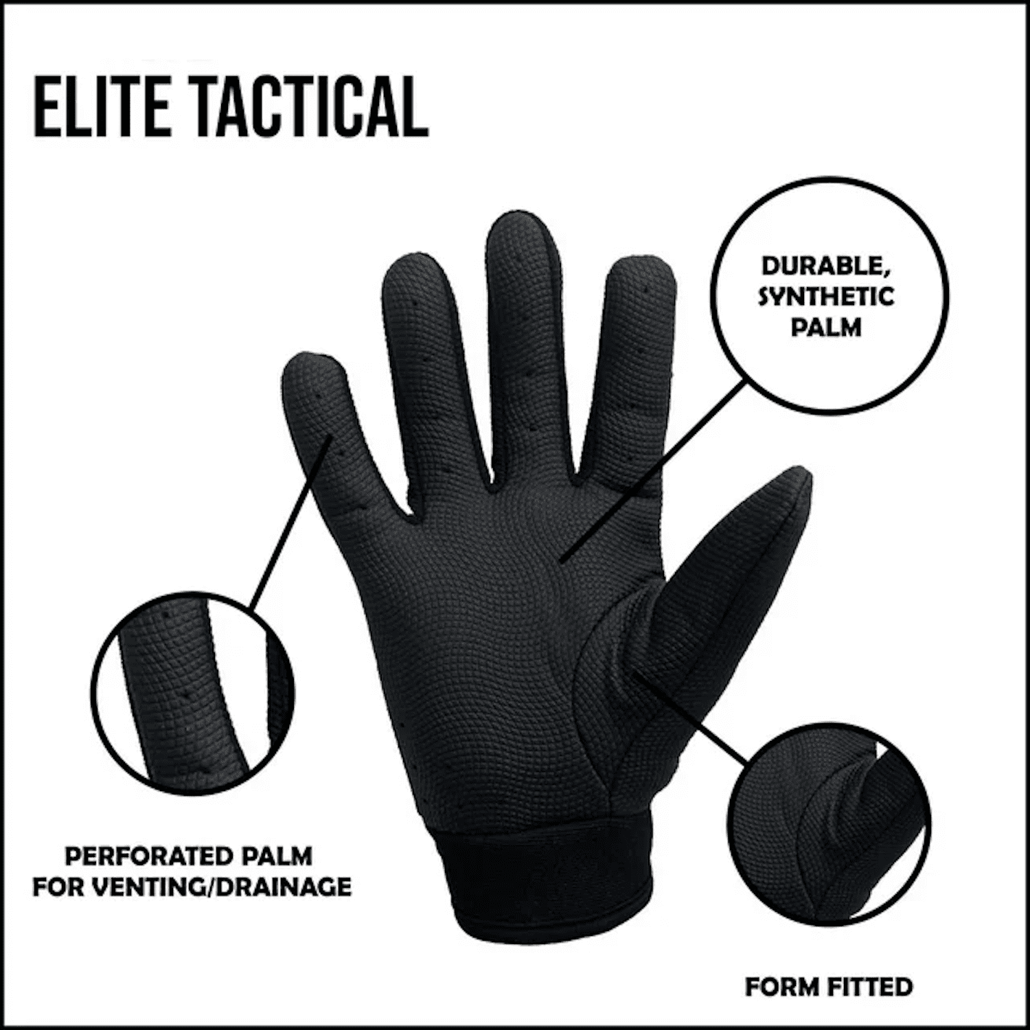 Glacier Outdoor Elite Black Durable Water-Resistant Form Fitted Vented Hunting Gloves, M