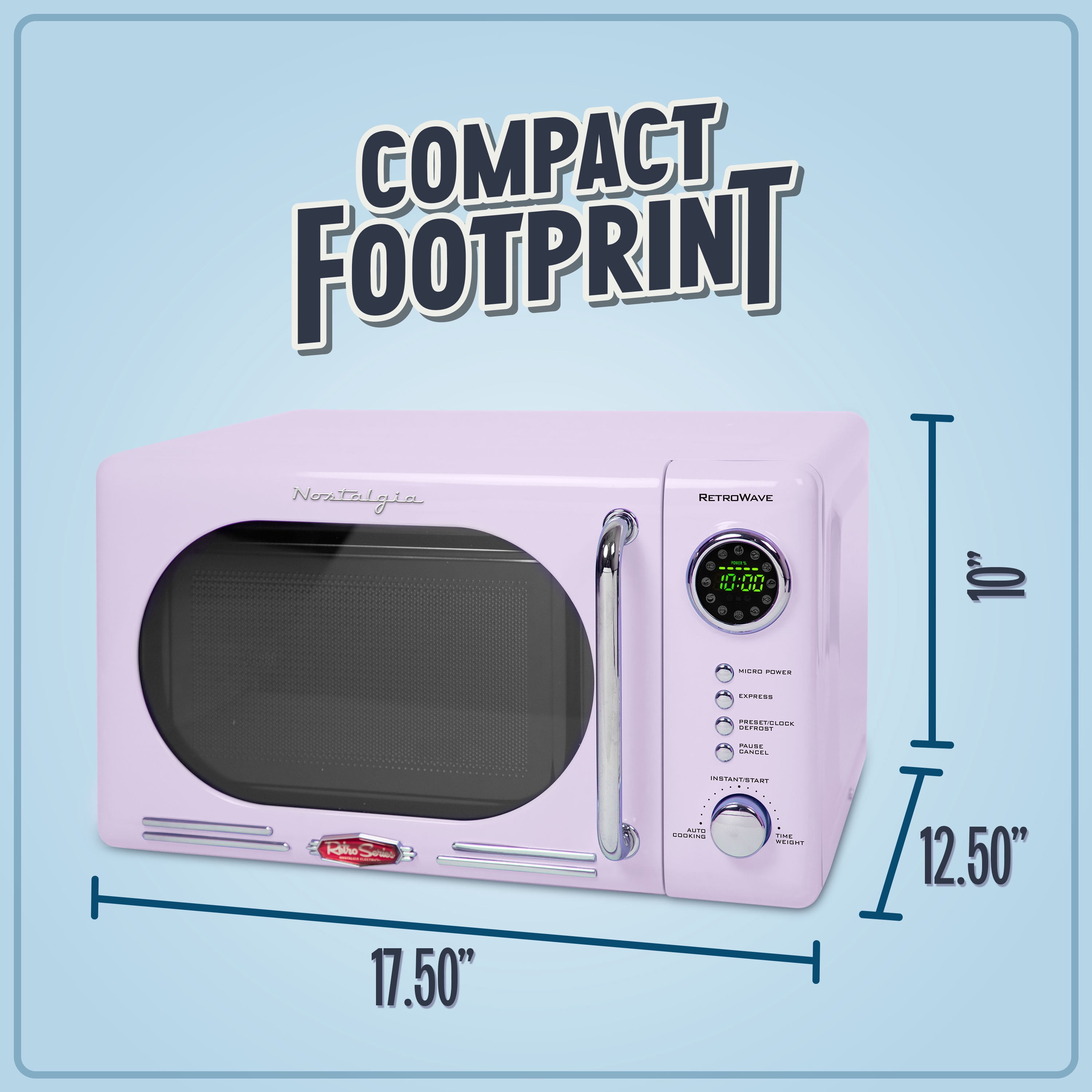 Nostalgia Retro Compact Countertop Microwave Oven, 0.7 Cu. Ft. 700-Watts with LED Digital Display, Child Lock, Easy Clean Interior, Lavender