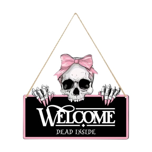 BinKFF Halloween Wreaths for Front Door Sign Wooden Skull Rose Door Hanger Decoration Horror Skeleton Welcome Front Wreath Sign for Halloween Indoor Outdoor Decorations Party Supplies