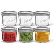 Wide Mouth Small Mason Jars with Airtight Lids, Labels and Measures - 8 oz - [Set of 6] Airtight Canning Jars, Glass Jar
